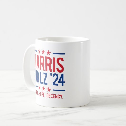 Harris Walz '24 - Truth Hope Decency Kaffeetasse (Vorderseite Links)