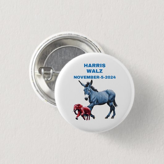 Harris/Walz, blau abstimmen, Esel, Elefant, Wahlen Button (Vorne & Hinten)