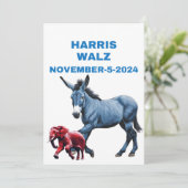 Harris/Walz, blau abstimmen, Esel, Elefant, Wahlen Einladung (Stehend Vorderseite)