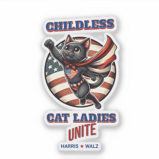 Harris Walz Childless Cat Ladys Unite Herde Cat Aufkleber (Vorderseite)