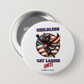 Harris Walz Childless Cat Ladys Unite Herde Cat Button (Vorne & Hinten)