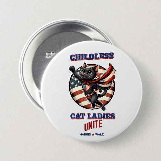 Harris Walz Childless Cat Ladys Unite Herde Cat Button (Vorne & Hinten)
