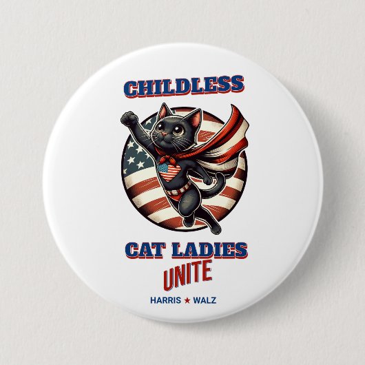 Harris Walz Childless Cat Ladys Unite Herde Cat Button (Vorderseite)