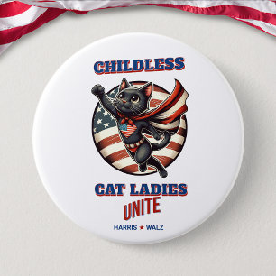 Harris Walz Childless Cat Ladys Unite Herde Cat Button