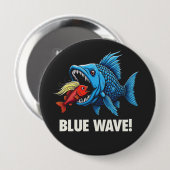 Harris Walz Election Blue Waves Democratic Fish Button (Vorne & Hinten)