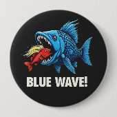 Harris Walz Election Blue Waves Democratic Fish Button (Vorderseite)