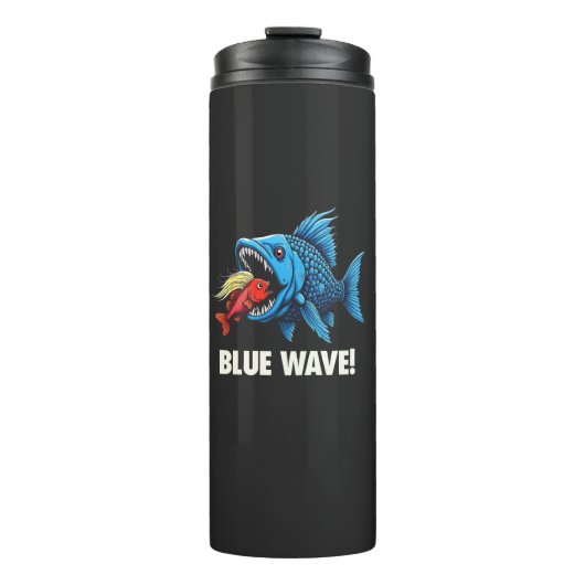 Harris Walz Election Blue Waves Democratic Fish Thermosbecher (Vorderseite)