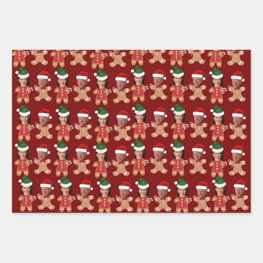 Harris Walz Face Gingerbread Weihnachtsgeschenk Geschenkpapier Set (Vorderseite)