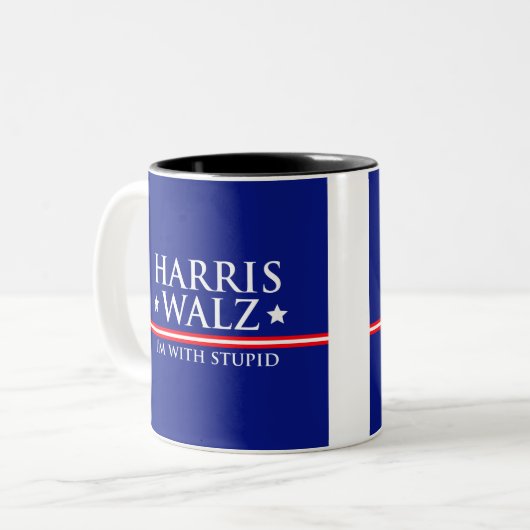 Harris Walz Ich bin mit Stupid-Tasse Zweifarbige Tasse (Vorderseite Links)