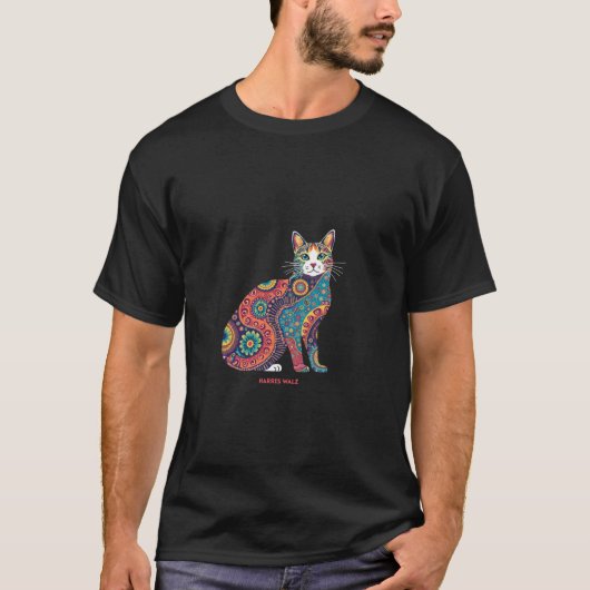 HARRIS WALZ Psychedelic Cat Mandala T Shirt (Vorderseite)