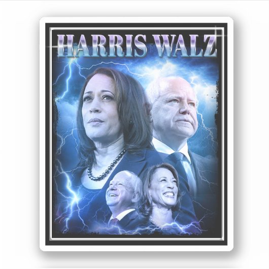 Harris Walz Retro 90er Stil Aufkleber (Vorderseite)