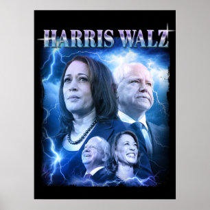 Harris Walz Retro 90er Stil Poster