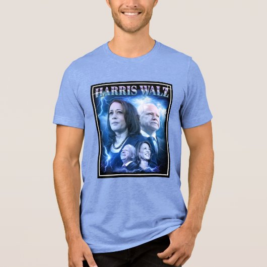 Harris Walz Retro 90er Stil Tri-Blend Shirt (Vorderseite)