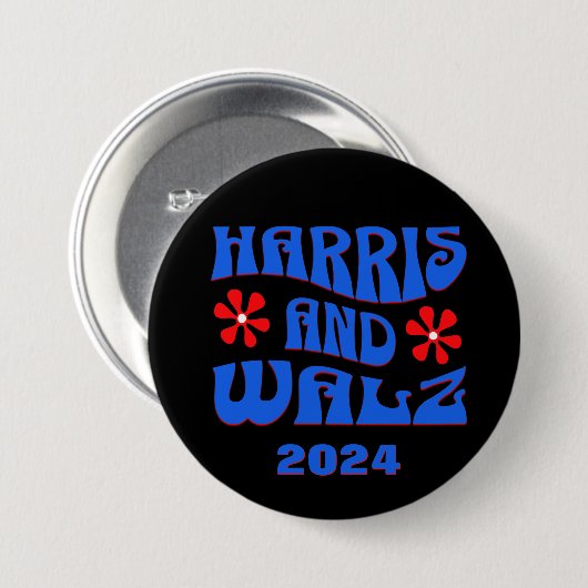 Harris & Walz Retro Blume Black Button (Vorne & Hinten)