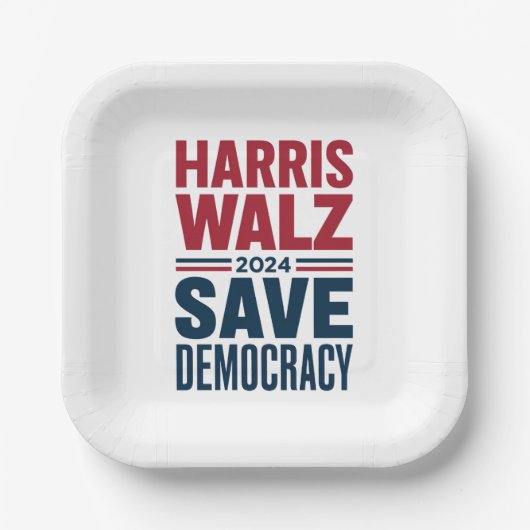 Harris Walz Rette Demokratie Pappteller (Vorderseite)