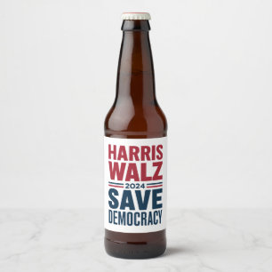 Harris Walz Rettet die Demokratie Bierflaschenetikett