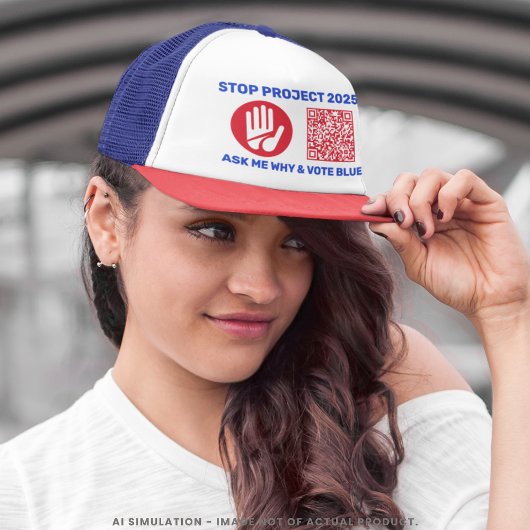 Harris/Walz 'Stopp Project 2025!' Vote Blue QR Cod Truckerkappe