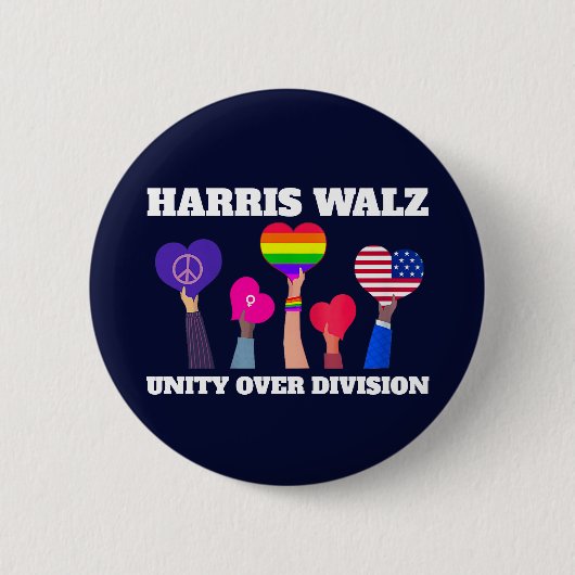 Harris Walz Unity über Division LGBTQ Dark Blue Button (Vorderseite)