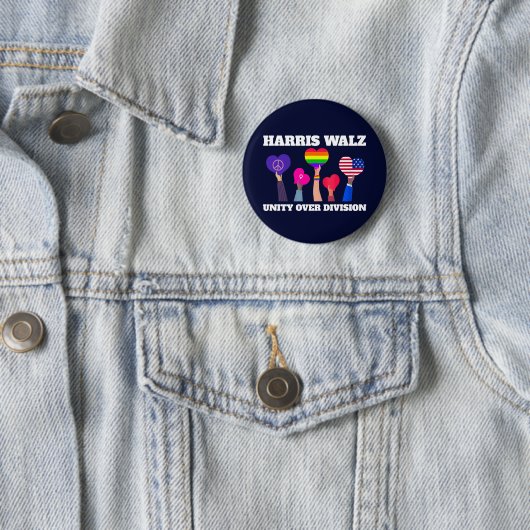 Harris Walz Unity über Division LGBTQ Dark Blue Button (Beispiel)