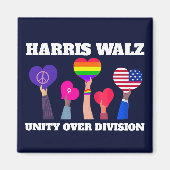 Harris Walz Unity über Division LGBTQ Dark Blue Magnet (Vorne)