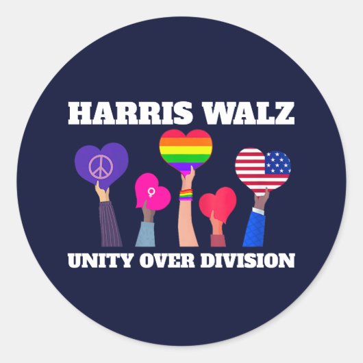 Harris Walz Unity über Division LGBTQ Dark Blue Runder Aufkleber (Vorderseite)