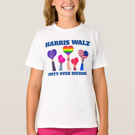 Harris Walz Unity über Division LGBTQ Dark Blue T-Shirt (Vorderseite)
