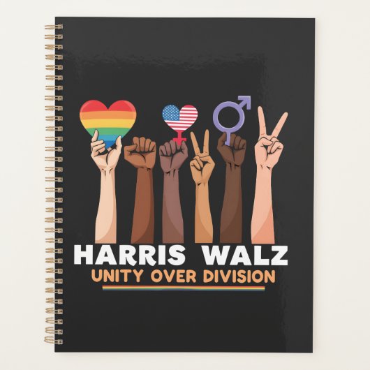 Harris Walz Unity über Division Peace Liebe LGBTQ Planer (Vorderseite)
