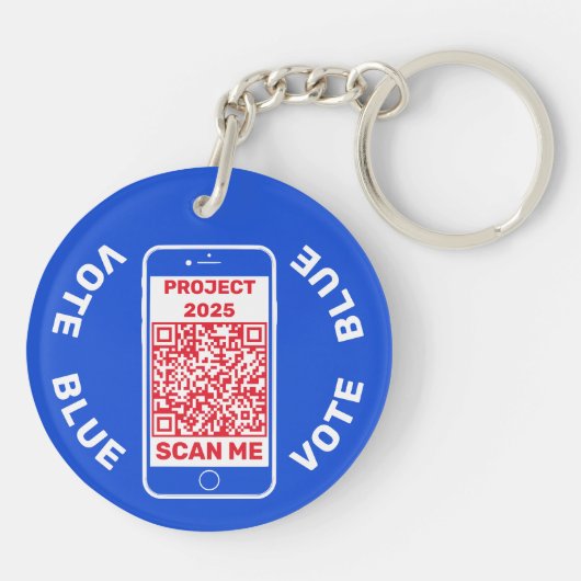Harris Walz wählt Blue 'Stopp Project 2025'! QR-Co Schlüsselanhänger (Rückseite)