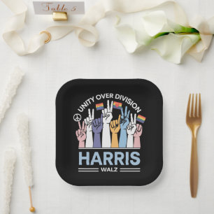 Harris Walz Walzer 2024 Einheit statt Spaltung Pappteller