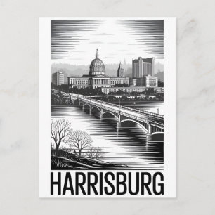 Harrisburg Pennsylvania Skyline Schwarz Weiß Feiertagspostkarte