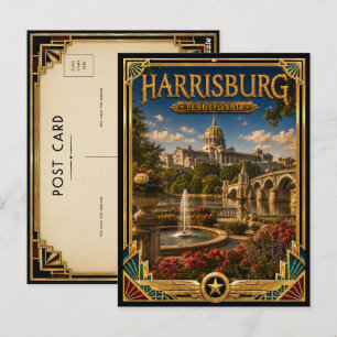 Harrisburg Pennsylvania Vintage Art Deco Golden Postkarte