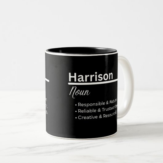 Harrison Boy Personalized Name Definition Zweifarbige Tasse (VorderseiteRechts)