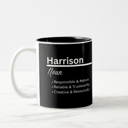 Harrison Boy Personalized Name Definition Zweifarbige Tasse (Links)