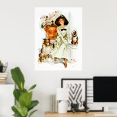 Harrison Fisher: Frau mit drei Hunden Poster (Heimbüro)