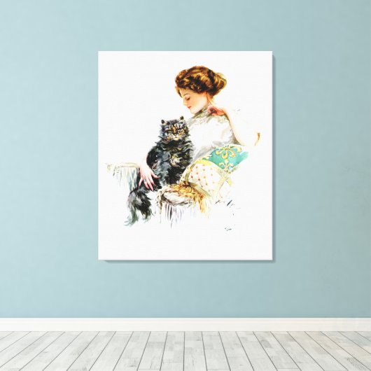 Harrison Fisher: Frau mit Katze Leinwanddruck (Insitu (Holzboden))