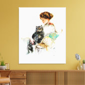 Harrison Fisher: Frau mit Katze Leinwanddruck (Insitu (Wohnzimmer))