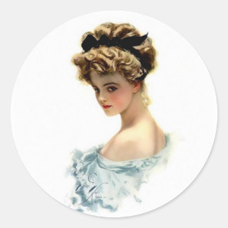 Harrison Fisher Girl in Blue Runder Aufkleber