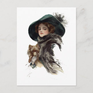 Harrison Fisher Girl in einem Aquamarinen Hut Postkarte