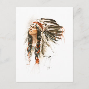 Harrison Fisher Song Hiawatha Indian head dress 1 Postkarte