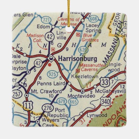 Harrisonburg VA Vintag Map Keramikornament (Rückseite)