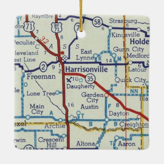 Harrisonville MO Vintage Karte Keramikornament (Rückseite)