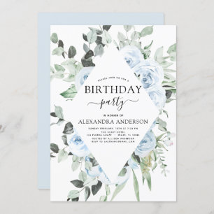 Harry Blue Birthday Party Floral Einladung