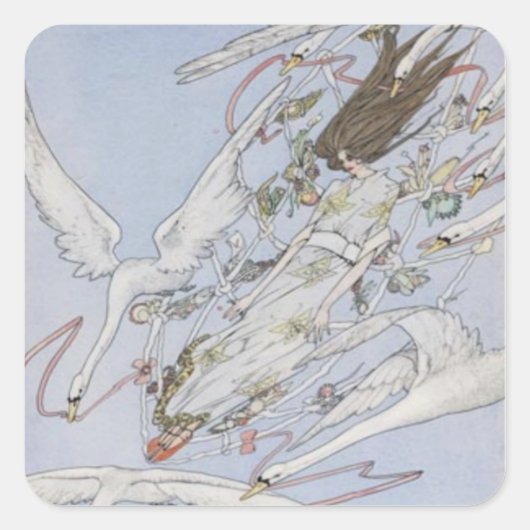 Harry Clarke Wild Swans Square Sticker (Vorderseite)