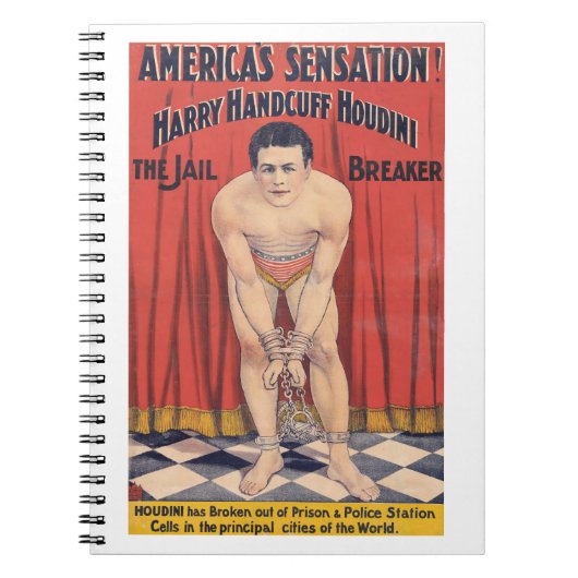 Harry Handcuff Houdini, der Gefängnisbrecher 1900 Notizblock (Vorderseite)
