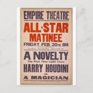 Harry Houdini, als 'Ein Magier' Retro-Theater Postkarte