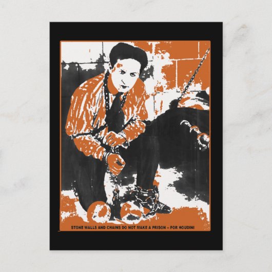 HARRY HOUDINI Illustration über Schwarz und Orange Postkarte (Vorderseite)