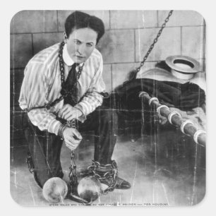 Harry Houdini kurz vor der Flucht aus dem Gefängni Quadratischer Aufkleber