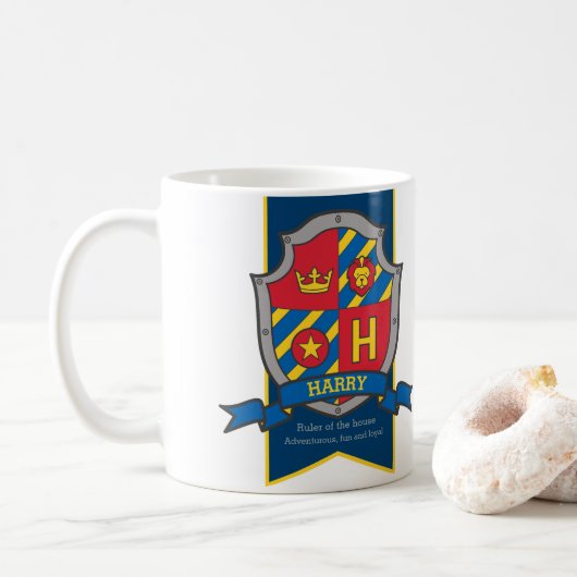 Harry Letter H heraldry red blue name bedeutet Kaffeetasse (Mit Donut)