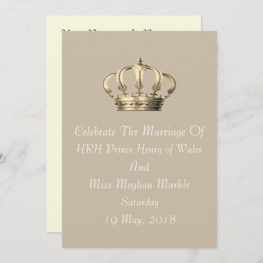 Harry & Meghan Royal Crown Invitation (Taupe) Einladung (Vorne/Hinten)