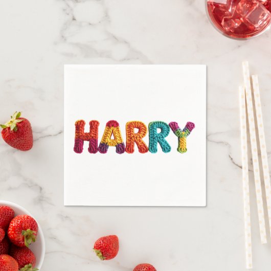 HARRY Name in lebendigem Häkelmuster Serviette (Beispiel)